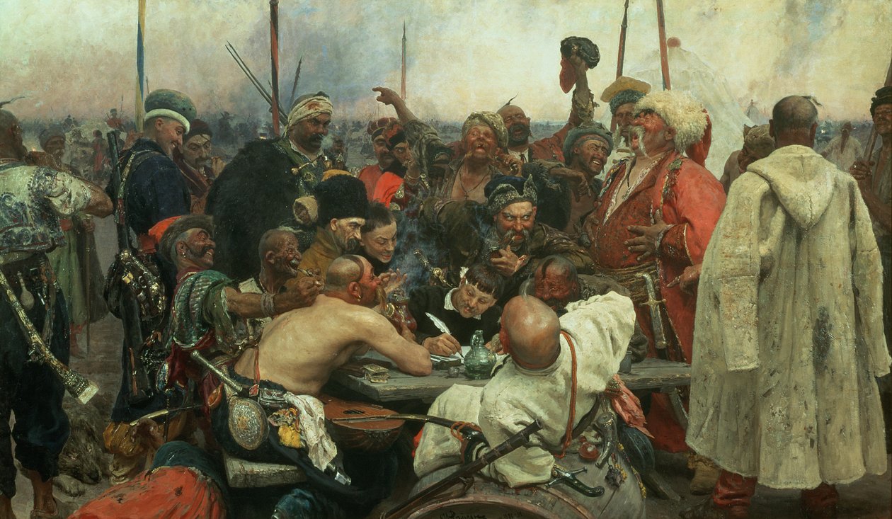 Záporožští kozáci píšící dopis tureckému sultánovi, 1890-91 od Ilya Efimovich Repin