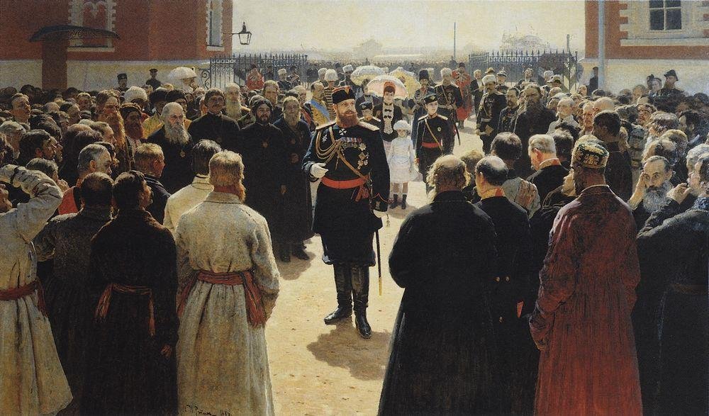 Aleksander III. Přijímá starší venkovské čtvrti na dvoře Petrovského paláce v Moskvě. od Ilya Efimovich Repin