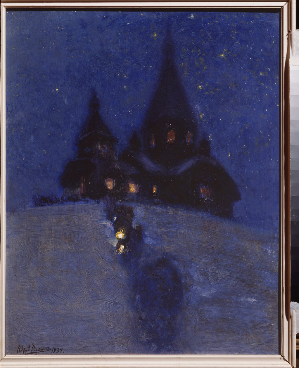 Kostel v Kuokkala (nebo Repino, Rusko) o vánoční noci. Malba Jurije Iljiče Repina (Youri Repin) (1877-1954), olej na dřevě, kolem 1910. Ruské umění, 20. stol. I. Repin Memorial Museum Penates, Petrohrad. od Ilya Efimovich Repin
