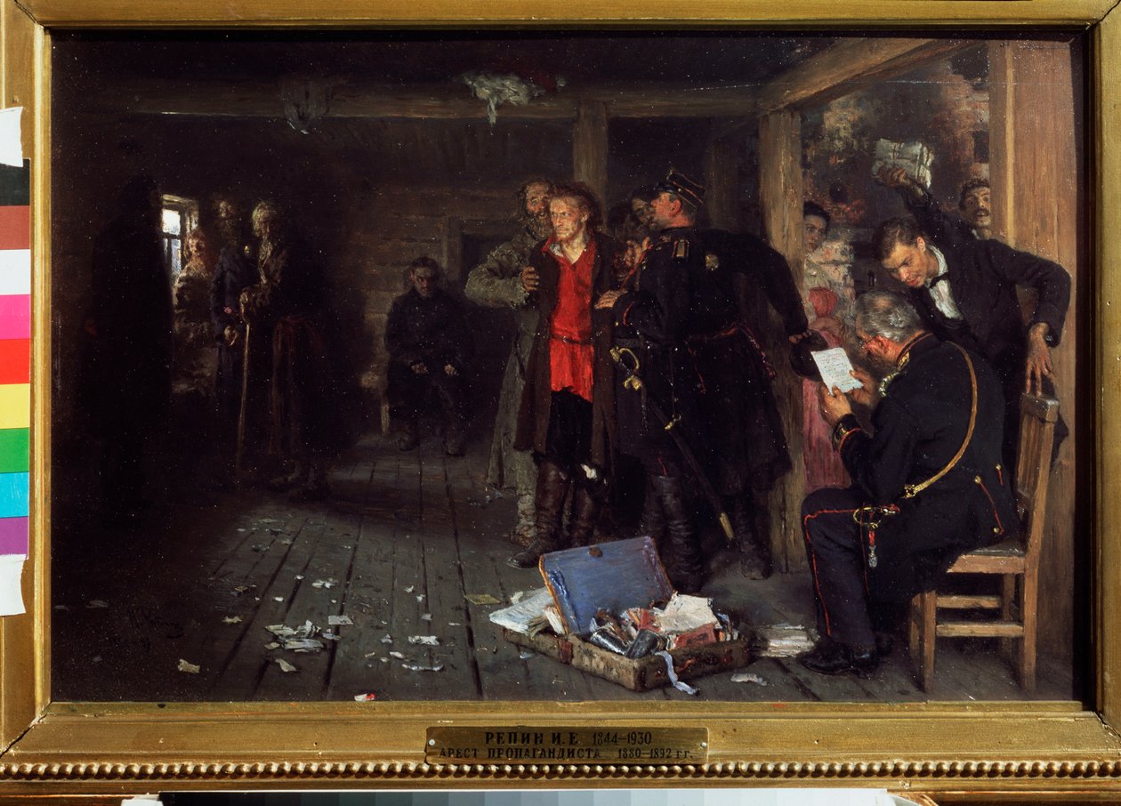Zatčení propagandisty. Obraz Ilja Repin (Ilia Repin) (1844-1930), olej na dřevě od Ilya Efimovich Repin