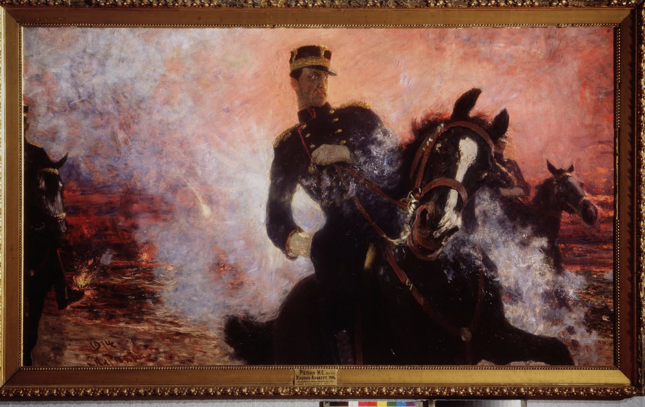 Belgický král Albert I. (1875-1934) při výbuchu přehrady v roce 1914. Obraz Ilja Jefimovič Repin (Ilia Repin) (1844-1930), olej na plátně od Ilya Efimovich Repin