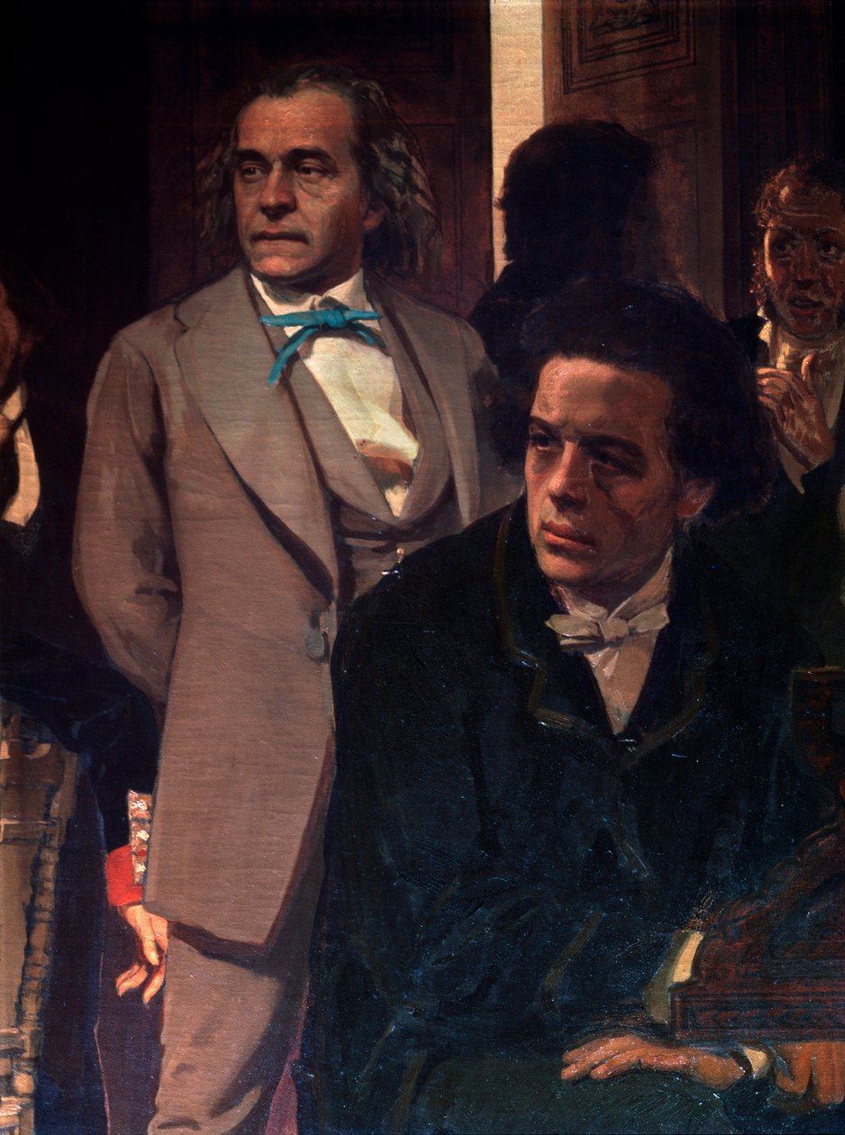 Skladatelé Anton Rubinstein (1829-1894) a Alexander Serov (1820-1871). Detail obrazu Slovanští skladatelé. Obraz Ilja Jefimovič Repin (Ilia Repin) (1844-1930), olej na plátně od Ilya Efimovich Repin