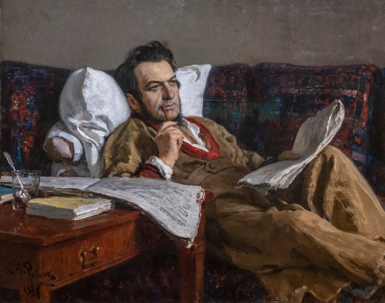 MIKHAIL GLINKA KOMPONUJE OPERU „RUSSLAN A LUDMILA“ od Ilya Efimovich Repin