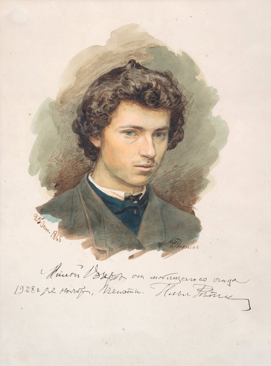 Autoportrét - Repin, Ilja Jefimovič (1844-1930) - 1866 - Akvarel na papíře - 35x26 - Soukromá sbírka od Ilya Efimovich Repin