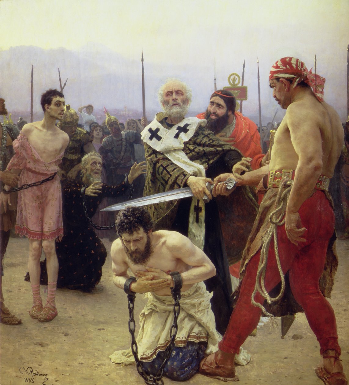 Svatý Mikuláš vysvobodí ze smrti tři nespravedlivě odsouzené muže od Ilya Efimovich Repin
