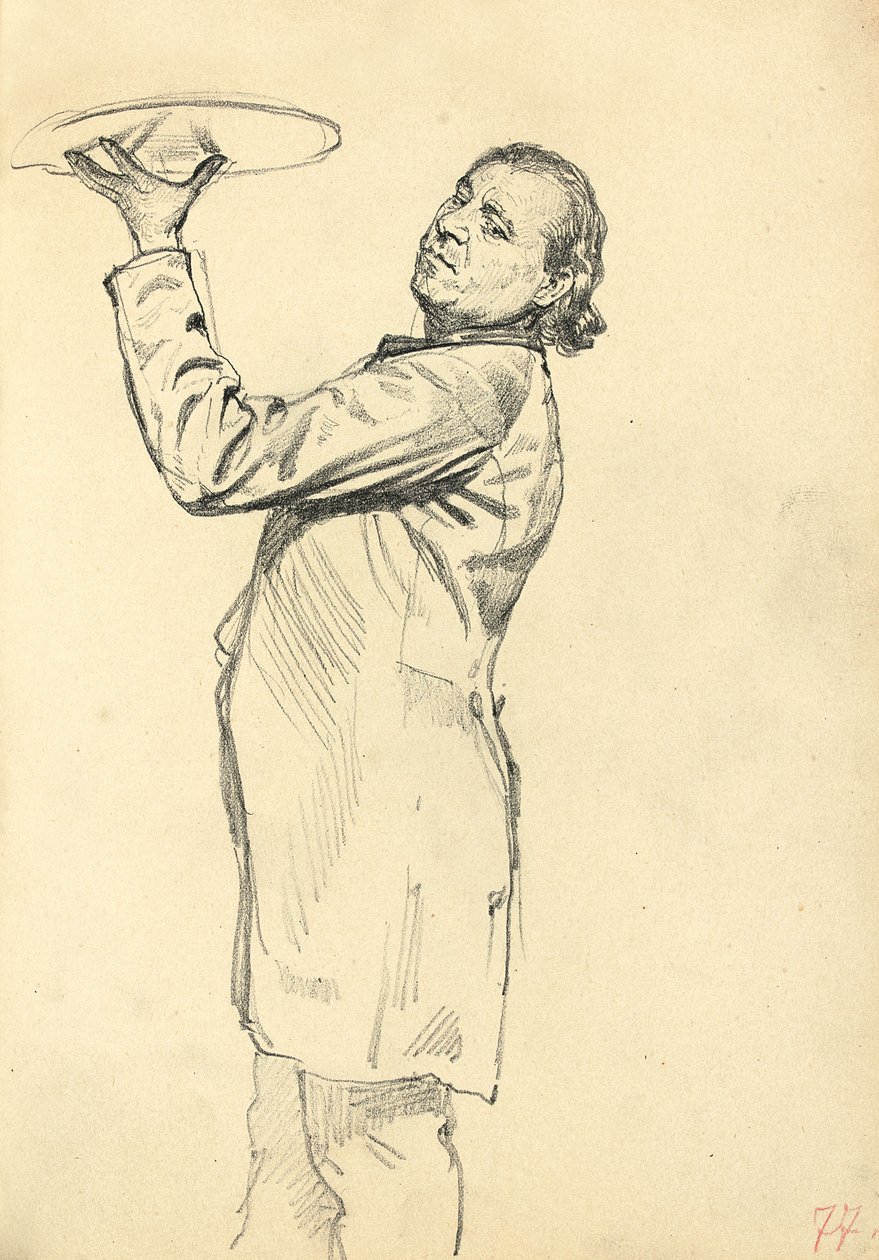 Studie pro "Pařížská kavárna": číšník drží podnos, c. 1872-1875 od Ilya Efimovich Repin