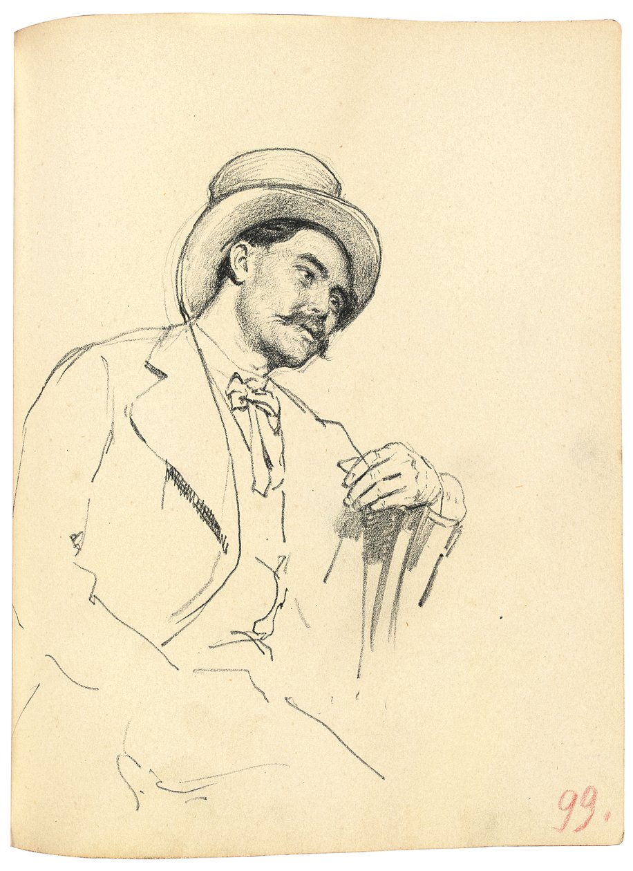 Studie pro "Pařížská kavárna": Sedící muž s kloboukem, c. 1872-1875 od Ilya Efimovich Repin