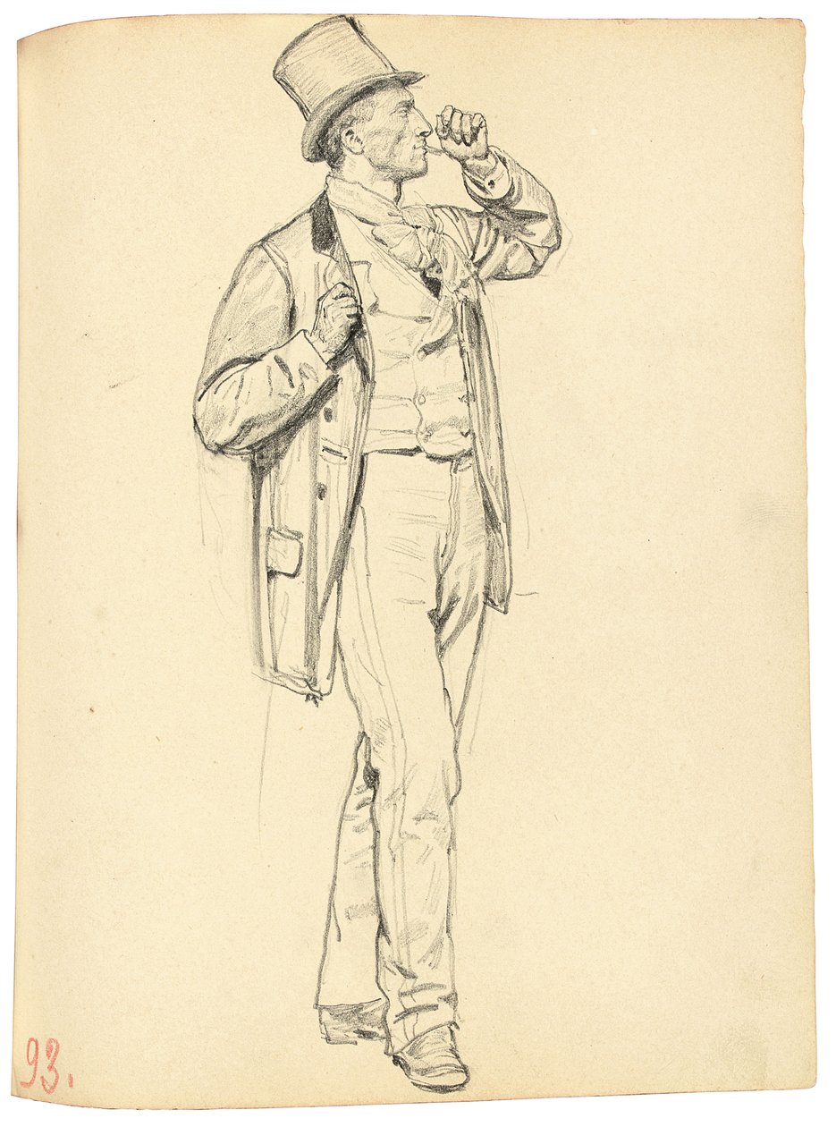 Studie pro "Pařížská kavárna": Stojící muž se zdviženou rukou, c. 1872-1875 od Ilya Efimovich Repin