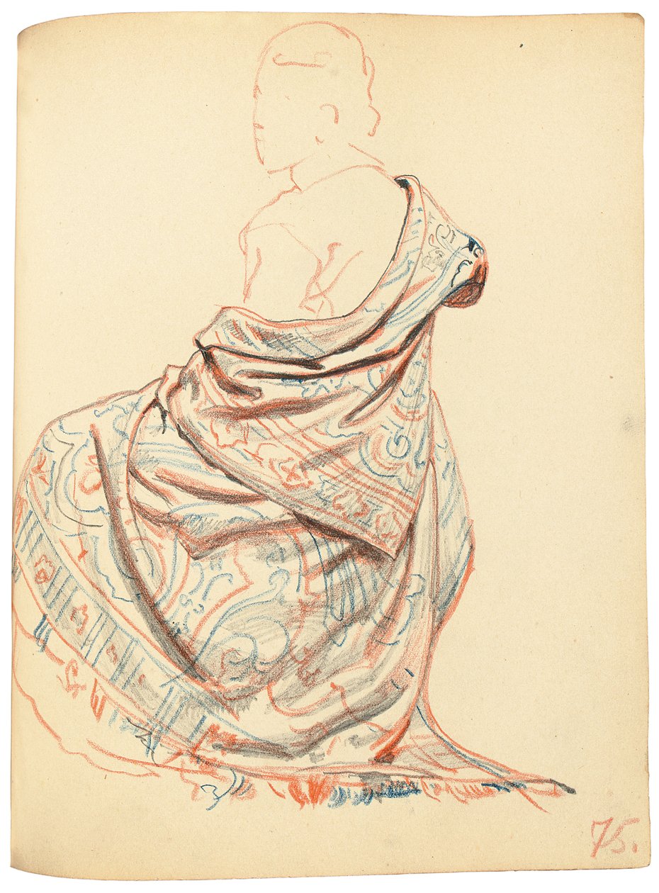 Studie pro "Pařížskou kavárnu": Studie oblékání pro sedící ženu, c. 1872-1875 od Ilya Efimovich Repin