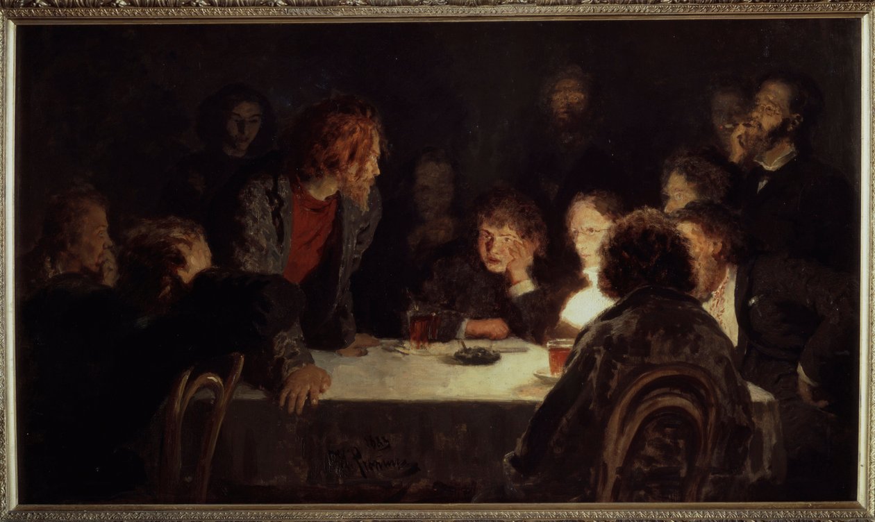 Revoluční setkání. Obraz Ilja Repin (Ilia Repin) (1844-1930), olej na plátně od Ilya Efimovich Repin