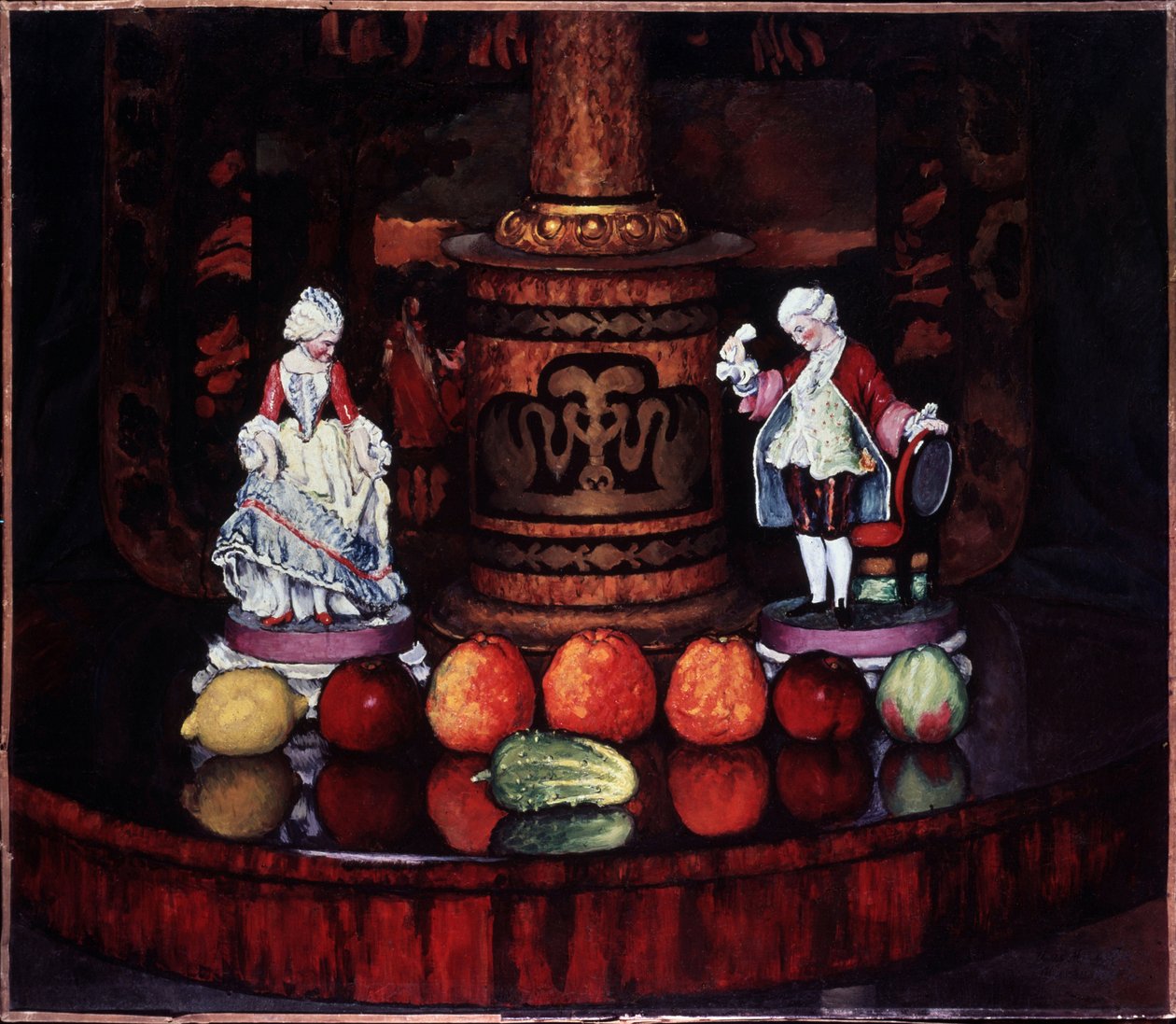 Zátiší s porcelánovými soškami. (Zátiší s porcelánovými figurkami). Obraz Ilja Ivanovič Maškov (Ilja Maškov, Matchkov) (1881-1944), olej na plátně od Ilya Ivanovich Mashkov