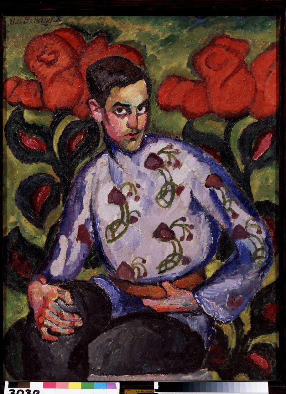 Portrét Chlapce V Košili S Květinami. Obraz Ilja Ivanovič Maškov (Ilja Maškov, Matchkov) (1881-1944), olej na plátně od Ilya Ivanovich Mashkov