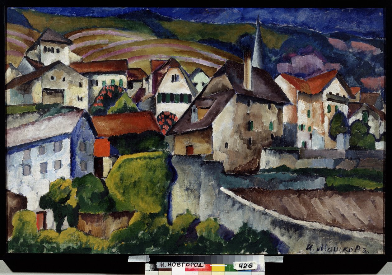 Malé městečko ve Švýcarsku. Obraz Ilja Ivanovič Maškov (Ilja Maškov, Matchkov) (1881-1944), olej na plátně od Ilya Ivanovich Mashkov
