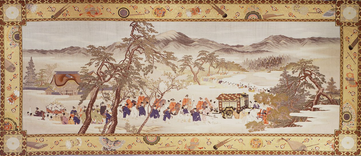 Festivalový průvod, kolem 1890-93 (hedvábí s kovovými nitěmi) od Imao & Yugyo Morizumi (1856 1928) Keinen