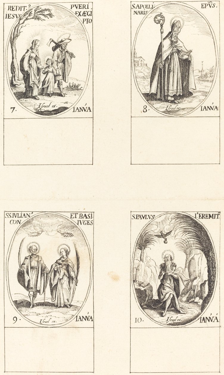 Návrat z Egypta; sv. Apolinář; St. Julian a Basilissa; Svatý Pavel poustevník od Imitator of Jacques Callot