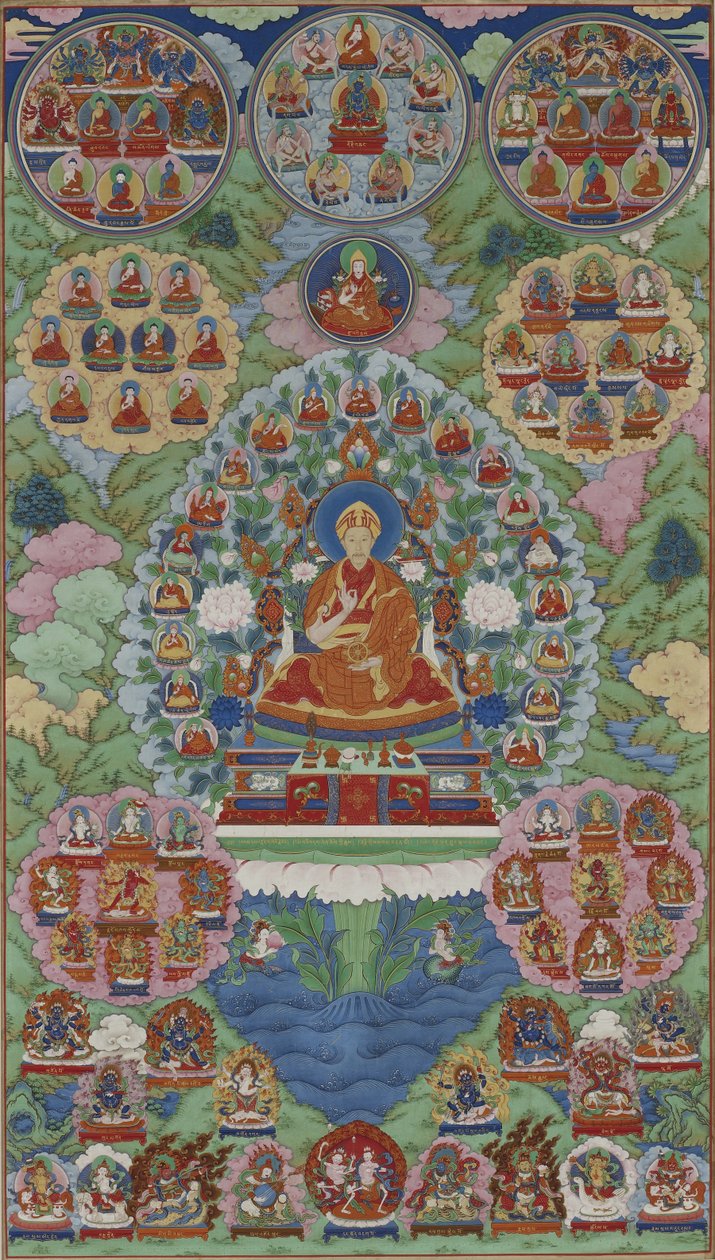 Císař Čchien-lung jako Mandžusrí, bódhisattva moudrosti, dynastie Čching (tuš, barva a zlato na hedvábí) od Imperial Workshop