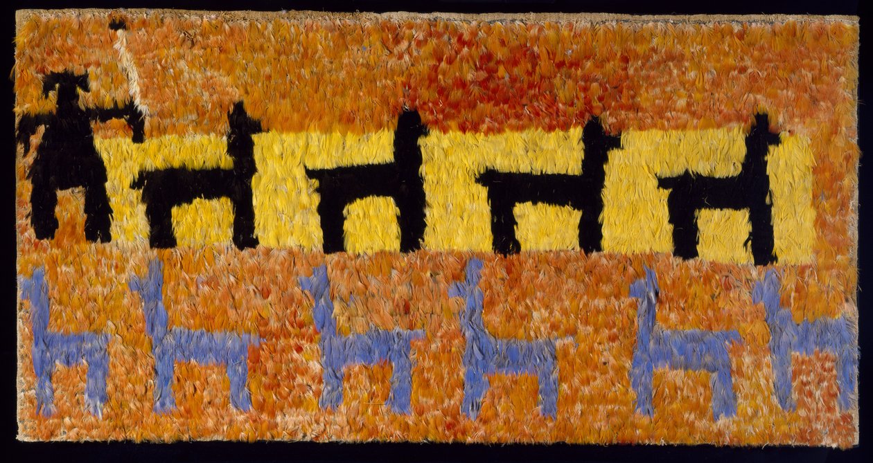 Péřový panel s lamami a pastevci lam, 1450-1534 AD (tkaná bavlna a peří) od Incan
