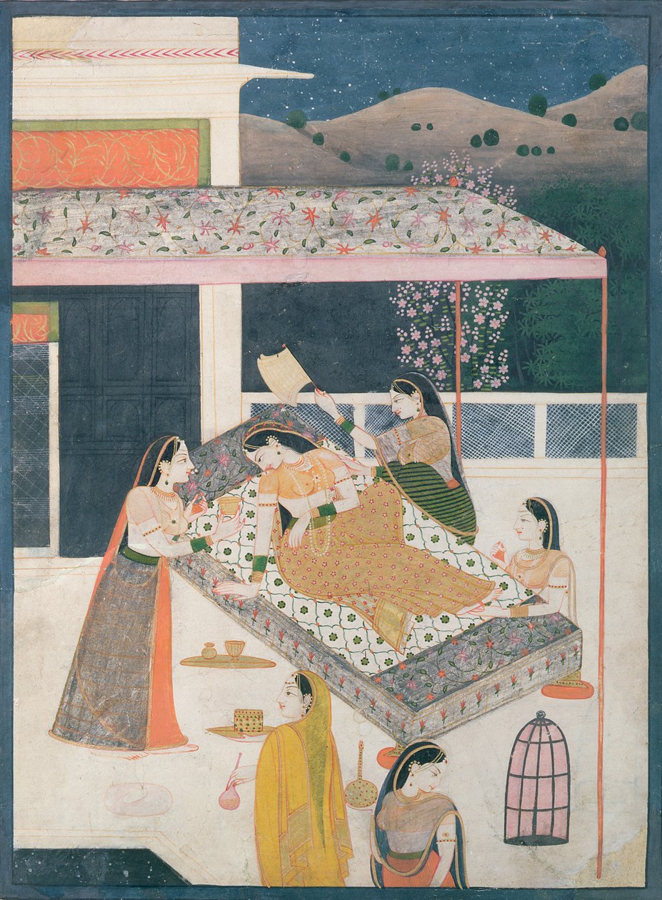 Čekání na milence, Garhwal, kolem 1789-1800 od Indian School