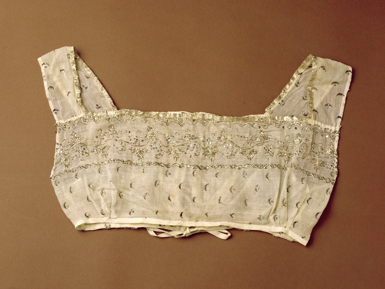 Živůtek, vyšívaný plochým stříbrným drátem, c.1805-10 (mušelín) od Indian School