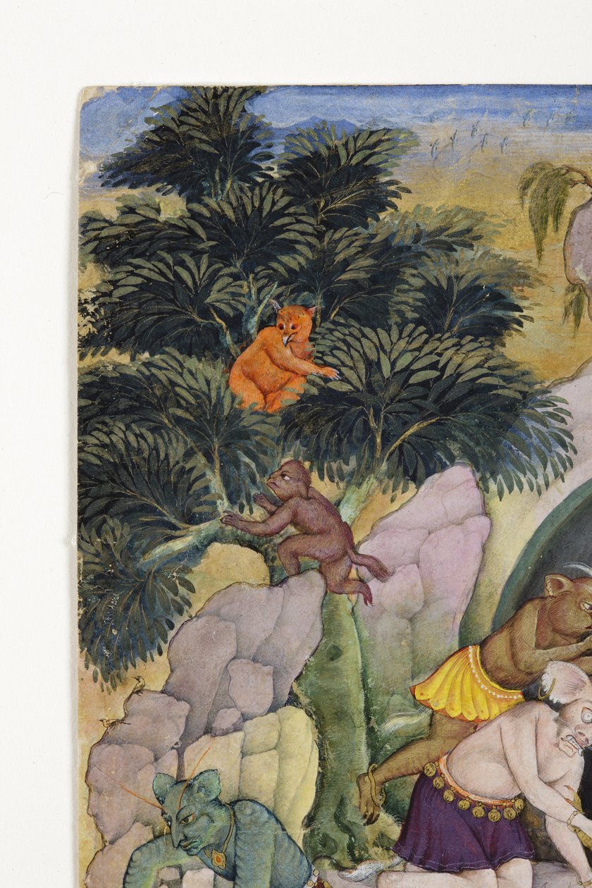 Detail z Demons in a Wild Landscape, cca 1600 (neprůhledné wc a zlato na papíře) od Indian School