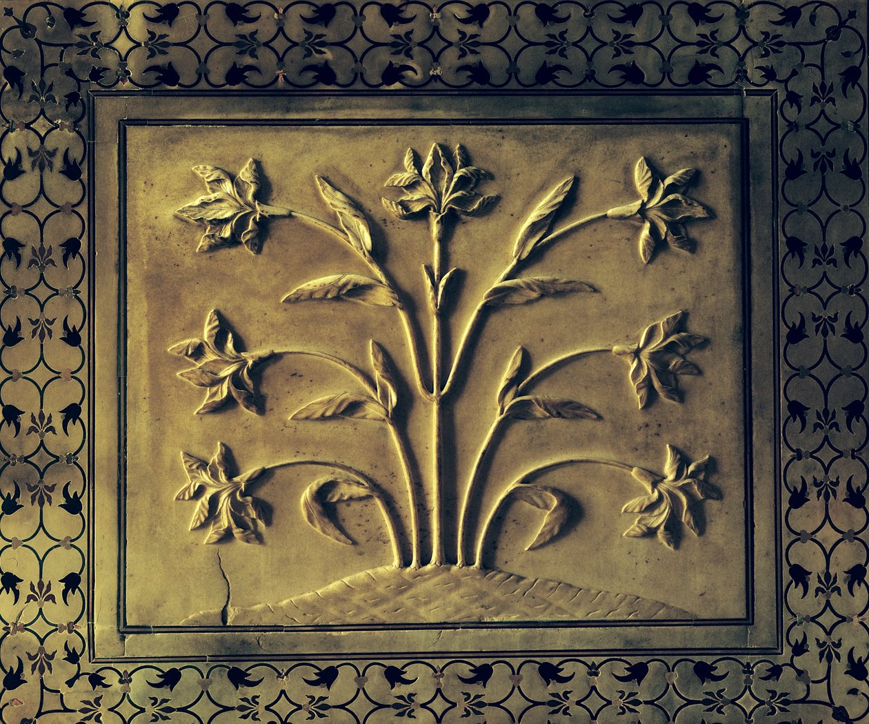 Kvetoucí rostlina, detail panelu z kruhové galerie, 1631-41 (mramor) od Indian School