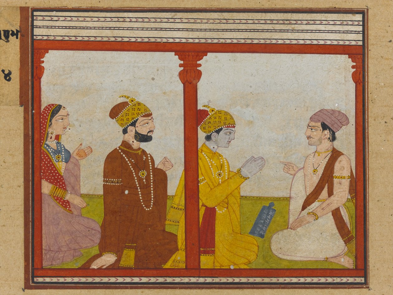Ilustrace ze série Madhu-Malati, kolem roku 1799 (neprůhledné wc a zlato na papíře) od Indian School