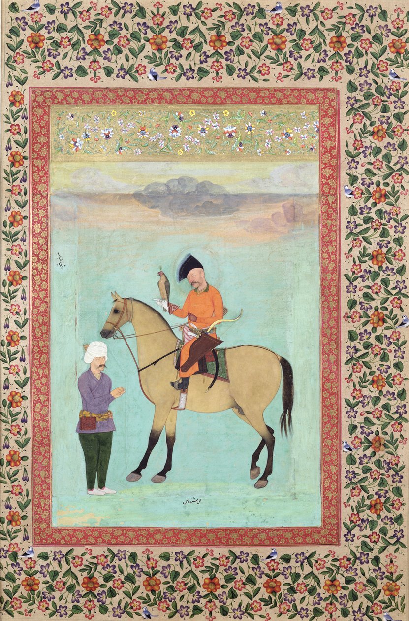 Paní E-14 Shah Abbas (1571-1629) na koni držícího sokola, kolem 1620 od Indian School