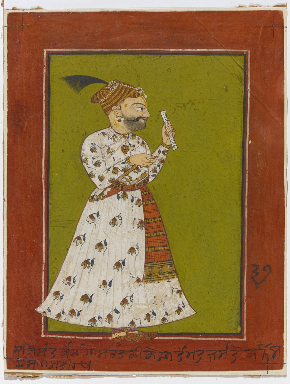 Portrét Raja Ajmera Chanda z Kahlur, kolem roku 1730 (neprůhledné wc a zlato na papíře) od Indian School