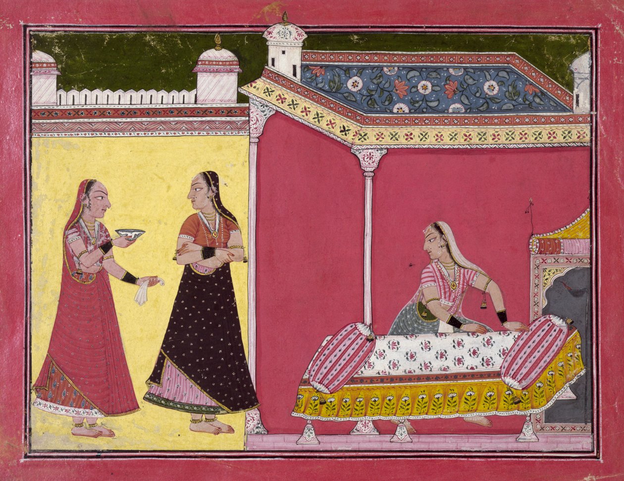 Příprava postele, Bilaspur, kolem 1690-1700 od Indian School