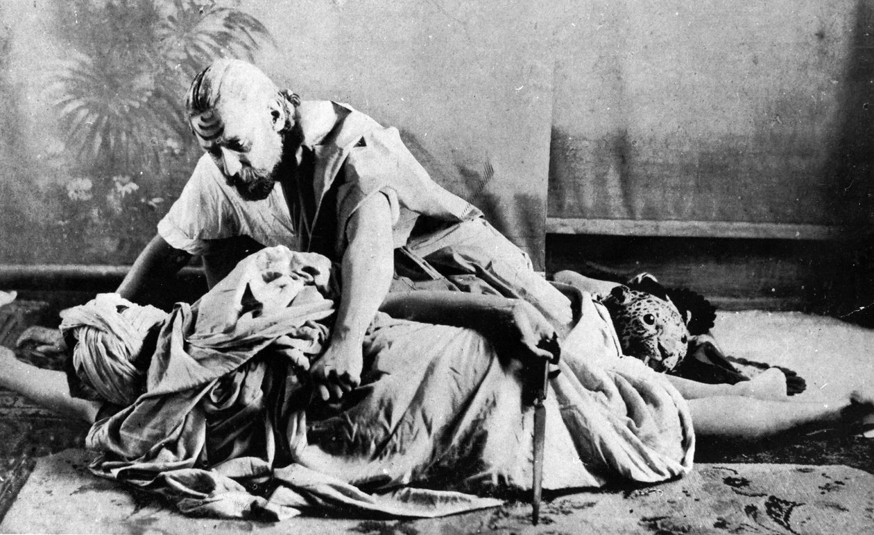 Rabindranath Tagore v roli Raghupatiho v jeho hře Sacrifice, 1893 od Indian photographer