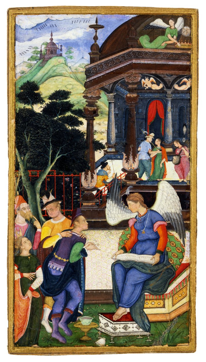 Anděl konverzující se skupinou Evropanů, c. 1610 od Indian Art