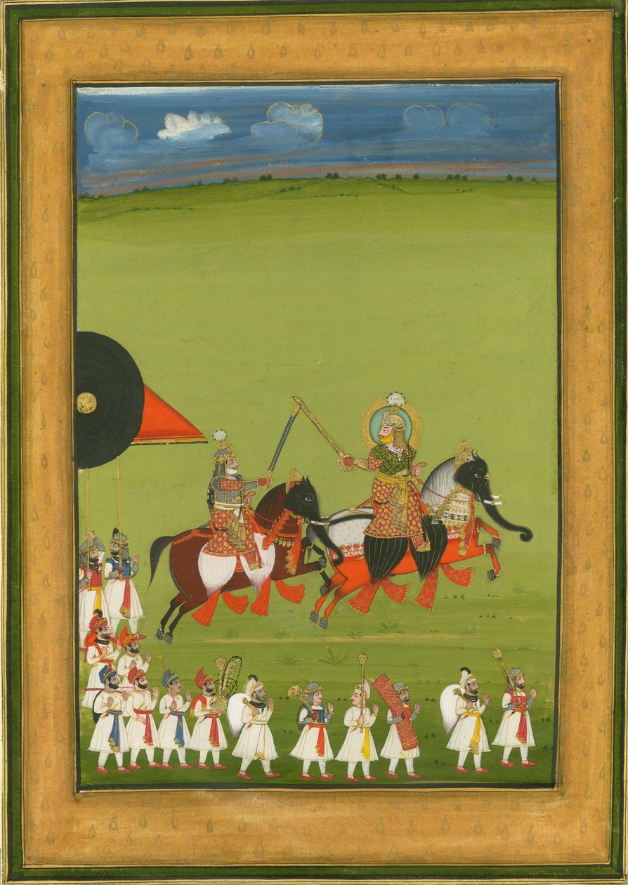Rádža a syn na koních převlečení za slony a doprovod, c. 1810 od Indian Art