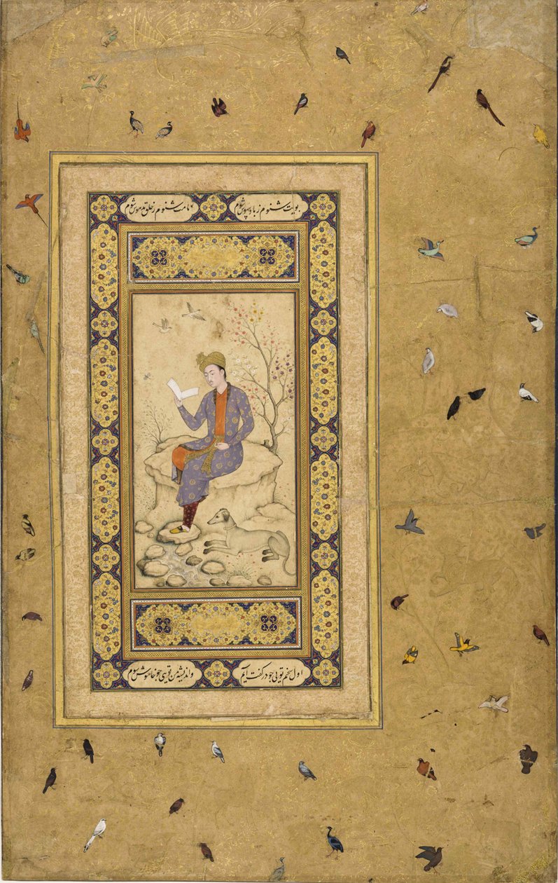 Mladý muž čte v krajině, c. 1608-1610. od Indian Art.