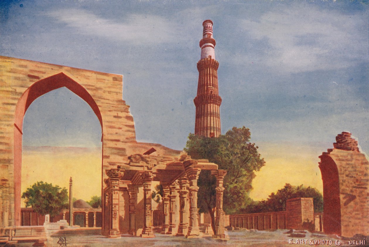 Kutub Minar se železným sloupem (barevné foto) od Indian photographer