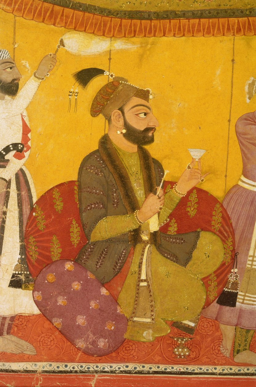 47.110/359 Gosain Narayan bere jed v přítomnosti císaře Jahangira, Nurpur, škola Pahari, 1725 od Indian School