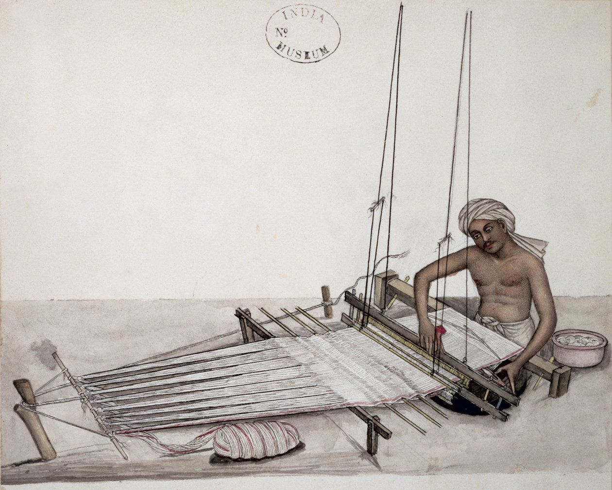 AS10 Vol.52 f5 4904 kat.201 i-iv Weaver at a tkalcovský stav, Bombay, c.1873 (akvarel na papíře) od Indian School