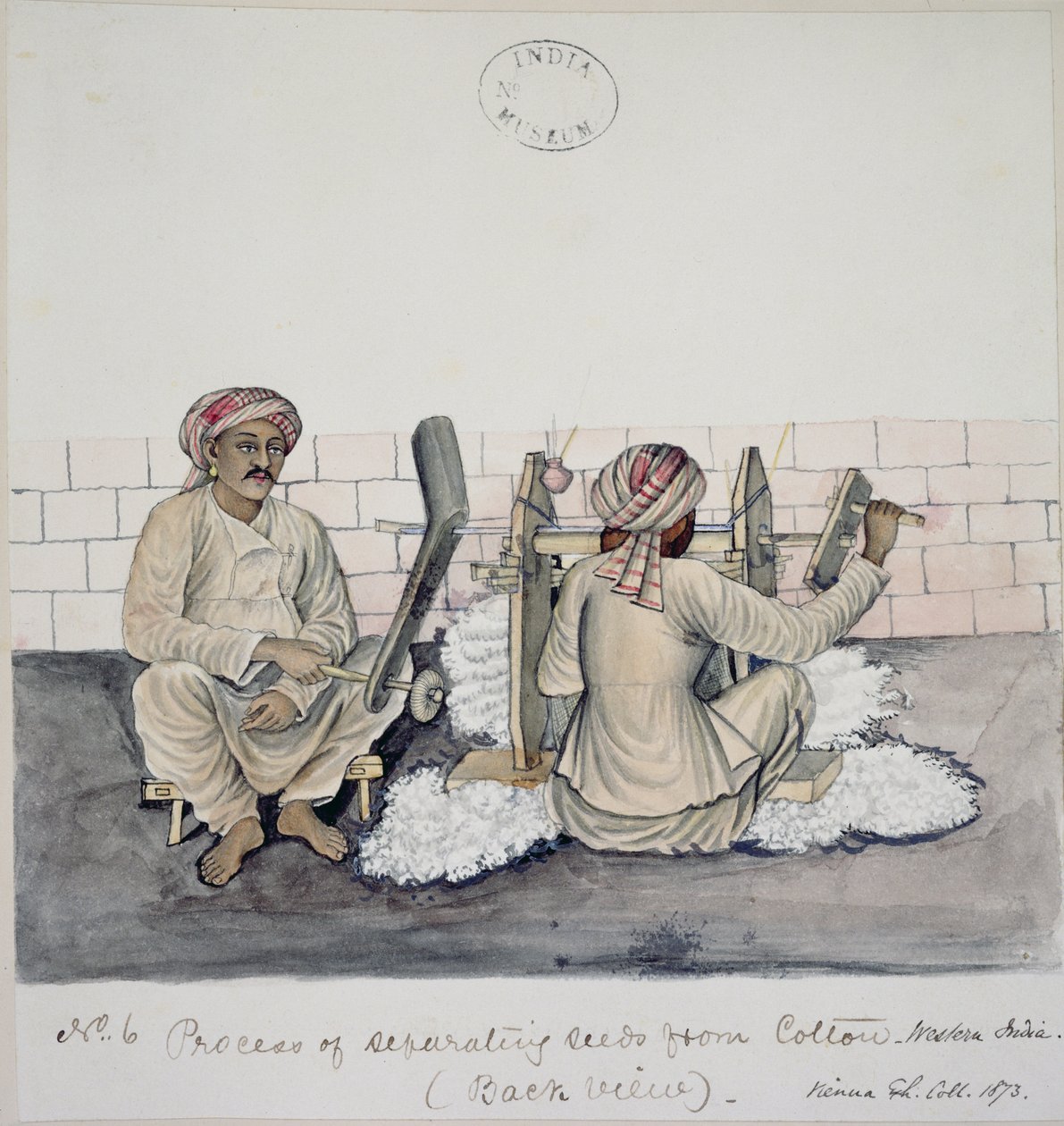 AS10 Vol.52 ff.3 4896.kat.201 i-iv Dva muži vyzrňující bavlnu, Bombay, kolem roku 1873 (akvarel na papíře) od Indian School