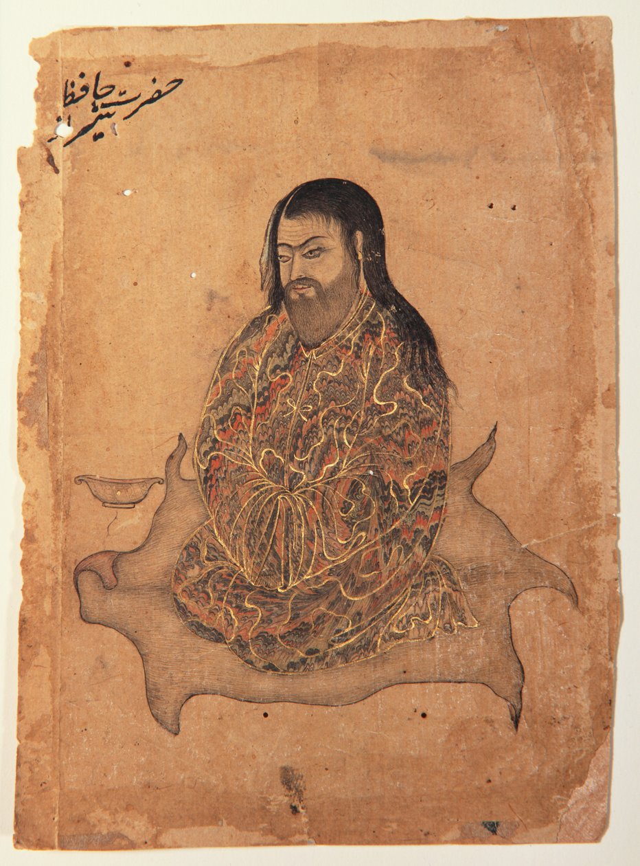 Dervish, sedící v kontemplaci, cca 1650 (neprůhledné wc a zlato na papíře) od Indian School