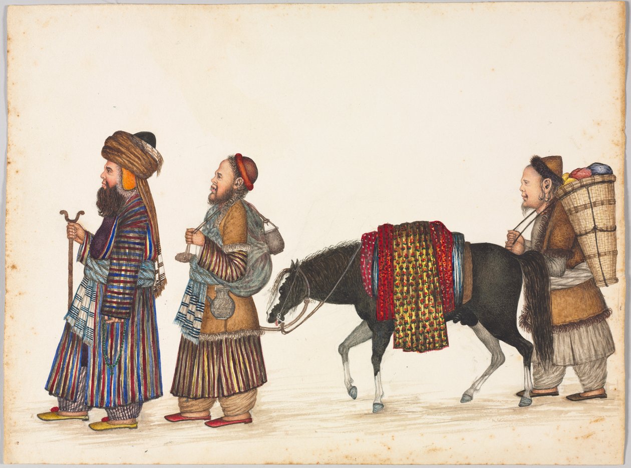 Rodina Tatarů, c. 1885 (inkoust, akvarel a zlato na papíře) od Indian School