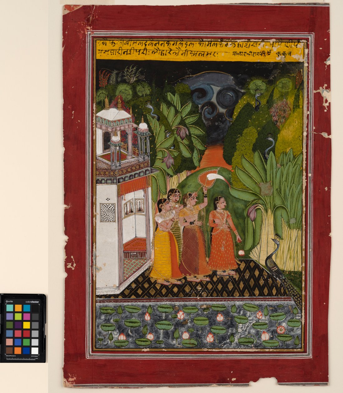 Hrdinka čeká na svého hrdinu, kolem roku 1740 (neprůhledný akvarel a zlato na papíře) od Indian School