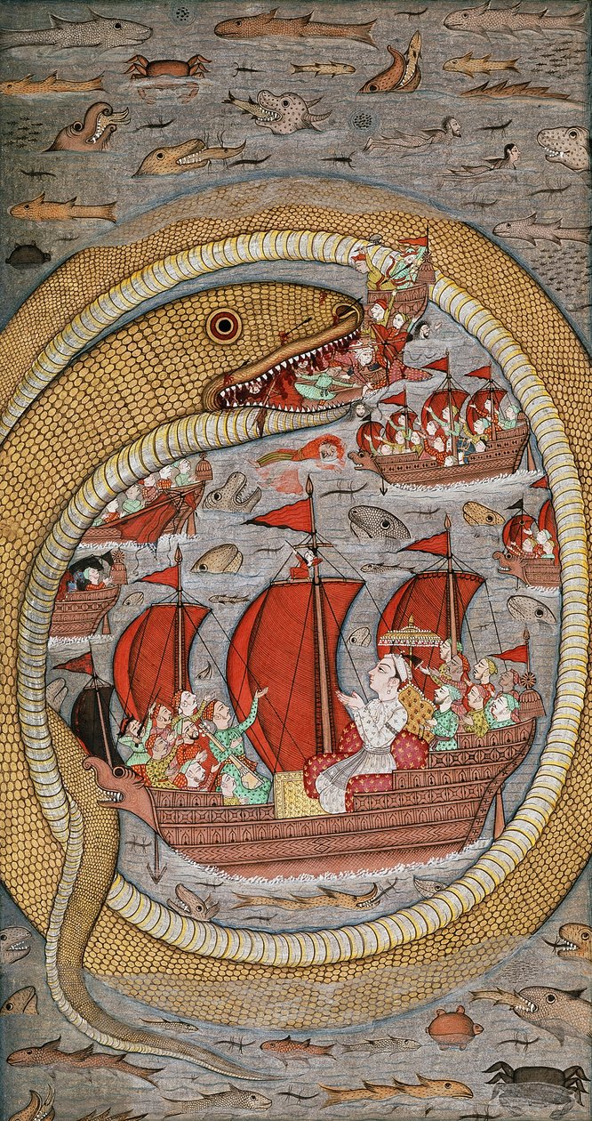 Obludný had požírající královskou flotilu, c.1670-1690 od Indian School