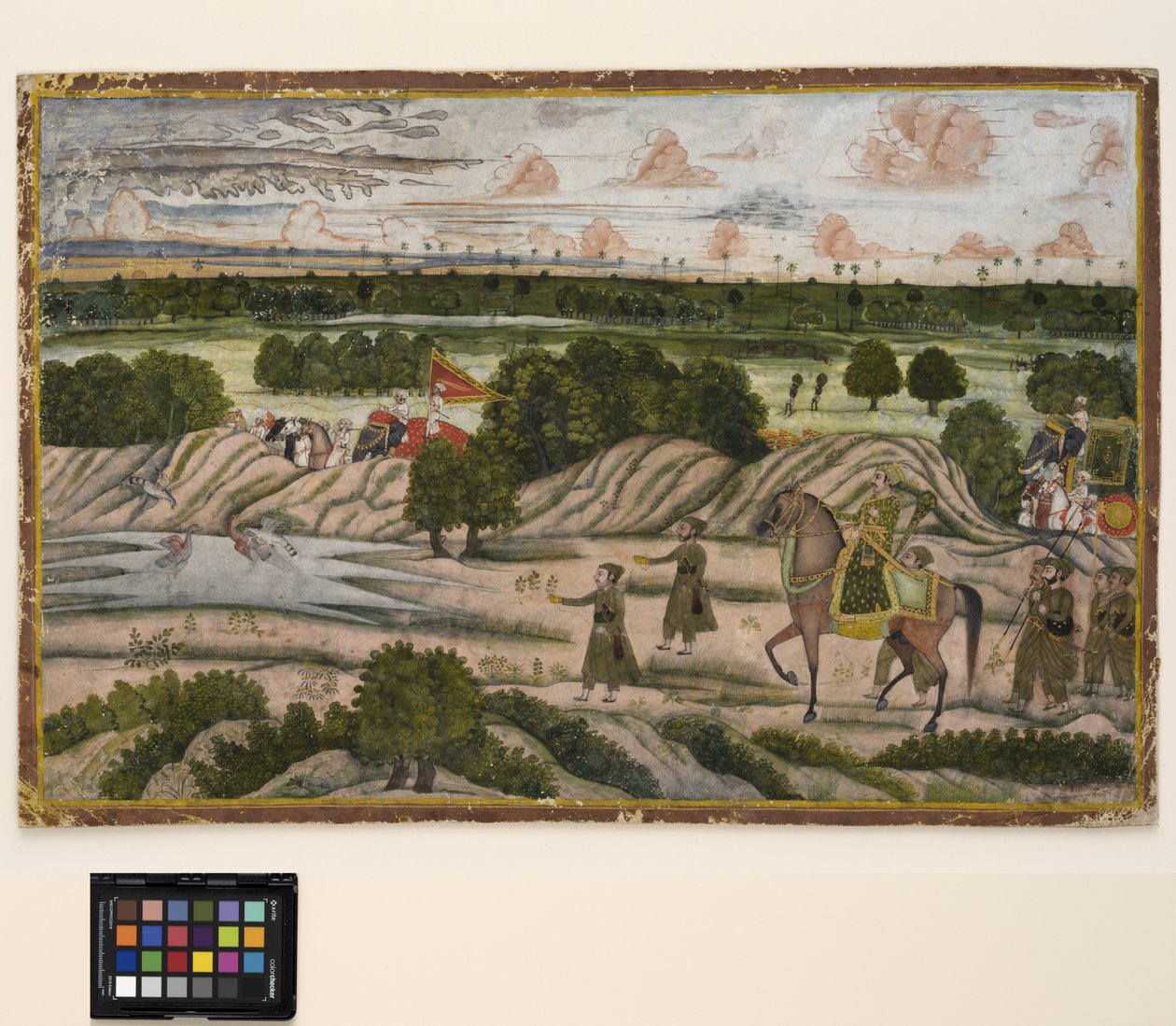 Nawab a jeho svěřenci na lovecké výpravě, kolem roku 1780 (neprůhledný akvarel a zlato na papíře) od Indian School