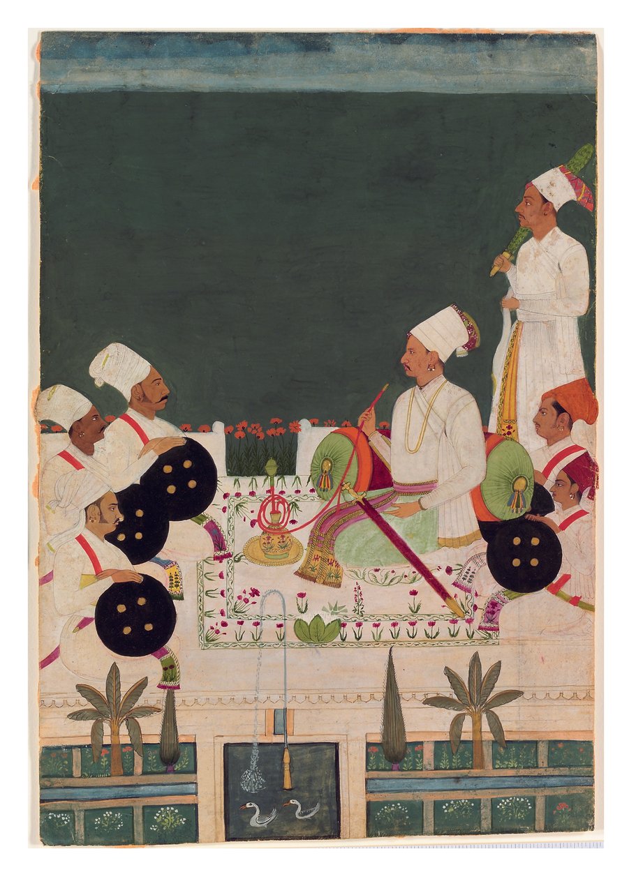 Náčelník Rathore se svými příbuznými, cca 1700 (neprůhledné wc a zlato na papíře) od Indian School