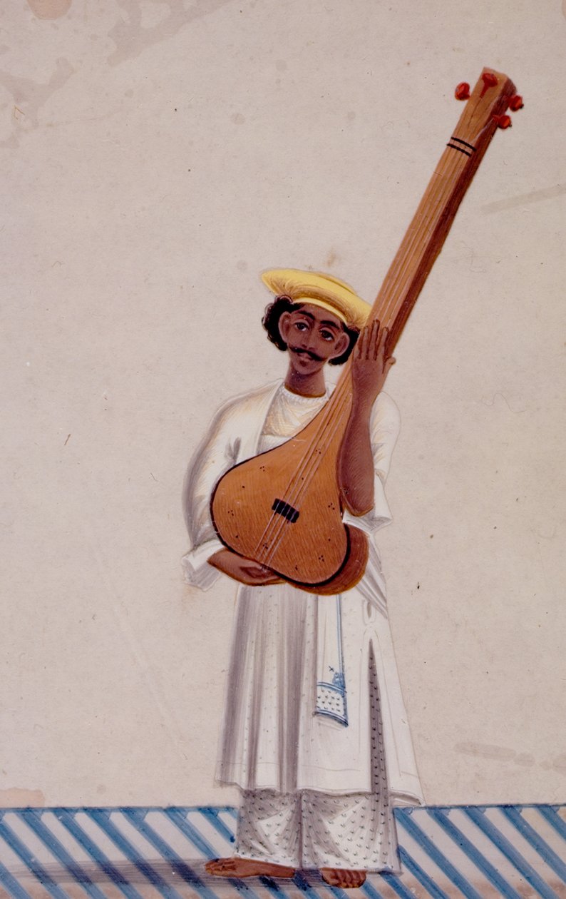 A Tambura Player, cca 1830 (kvaš na slídě) od Indian School