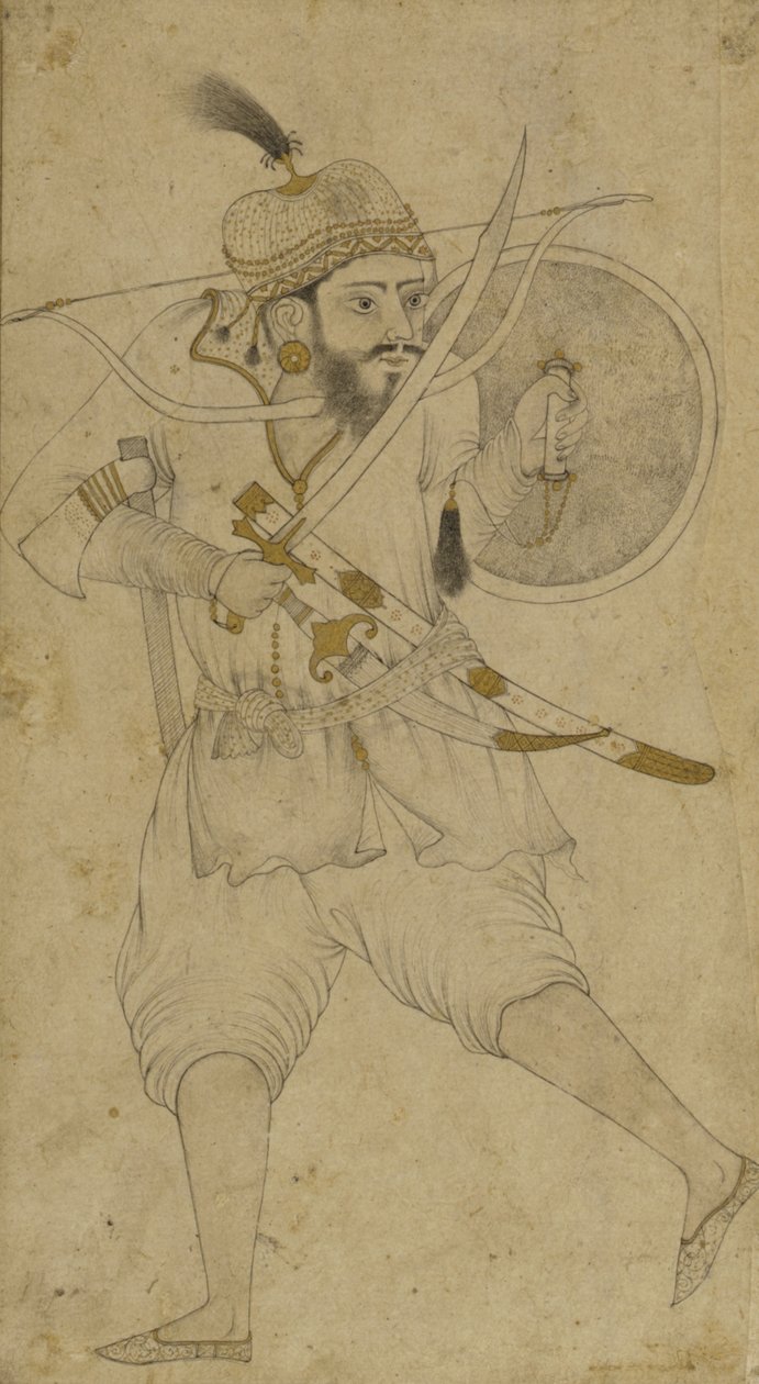 Tatarský voják, Ahmadnagar, náhorní plošina Deccan (inkoust a jemný odstín na papíře) od Indian School