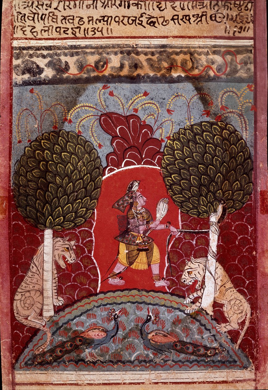 Užovka kobra je zachycena v lese obydleném zvířaty Miniatura školy Malwa (indická) kolem roku 1680 Soukromá sbírka od Indian School