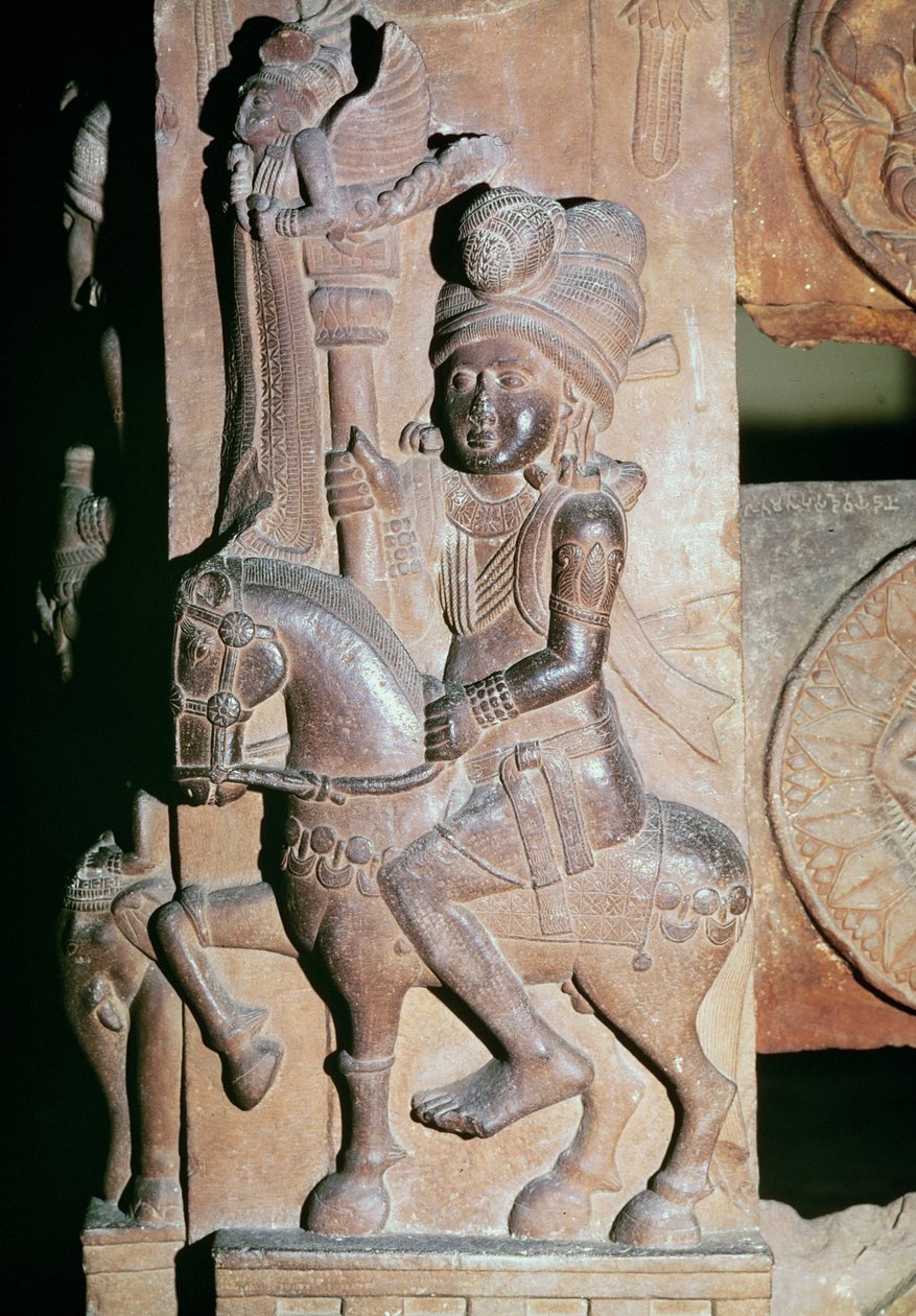 Jezdec, detail z brány buddhistické stúpy, z Bharhut, Madhjapradéš, pozdní období Mauryan, dynastie Sunga (180-72 př.nl) od Indian School