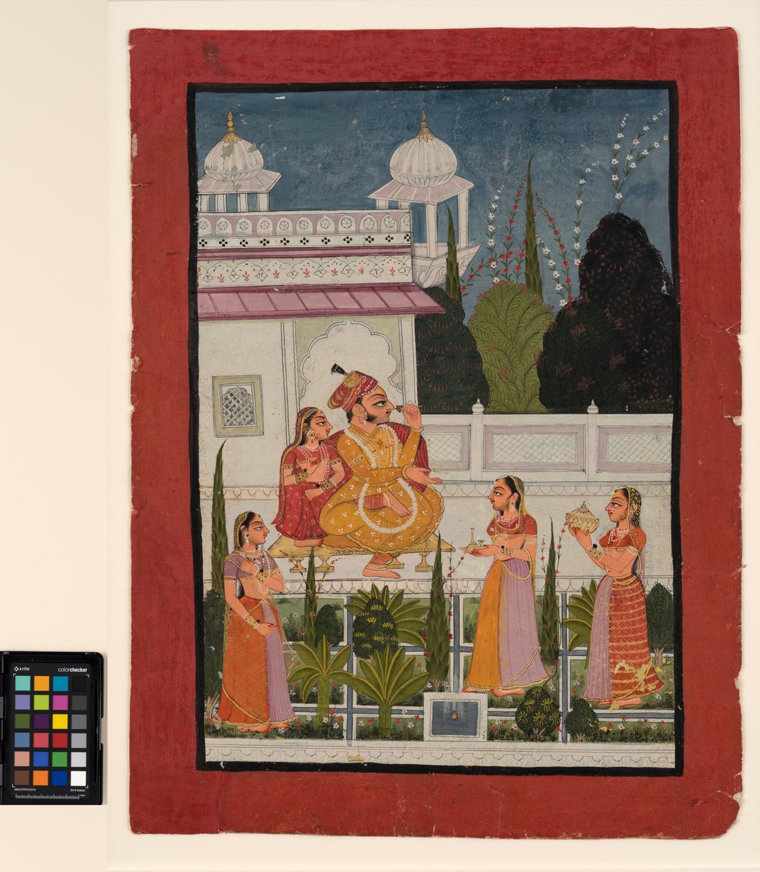 Rádža na terase se svým rani, za účasti tří žen, konec 18. století (neprůhledný akvarel na papíře) od Indian School