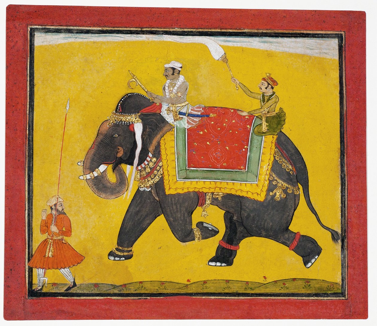 Rádža jedoucí na slonovi, cca 1690 (neprůhledné wc na papíře) od Indian School