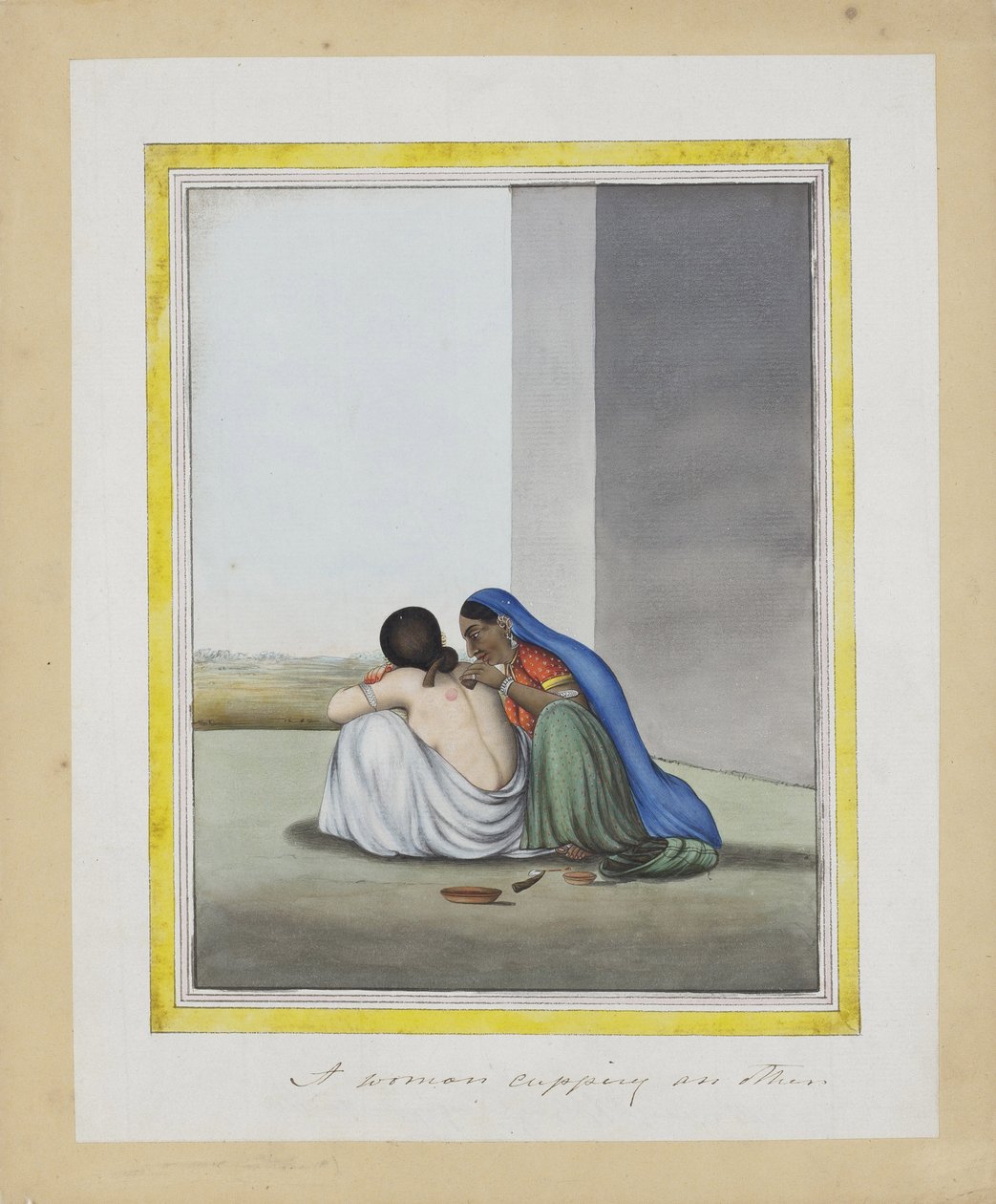 Žena cupitající po jiné, cca 1815 (neprůhledné wc na papíře) od Indian School